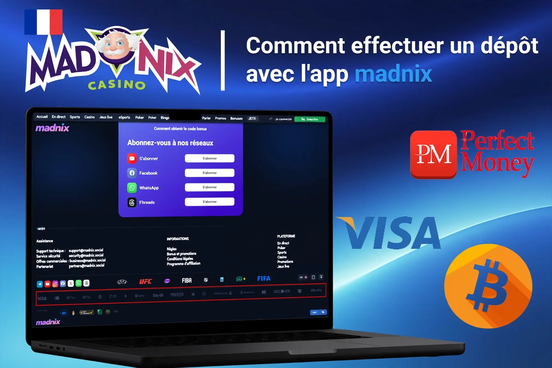 Processus d'inscription sur l'application mobile Madnix avec options de connexion sociale