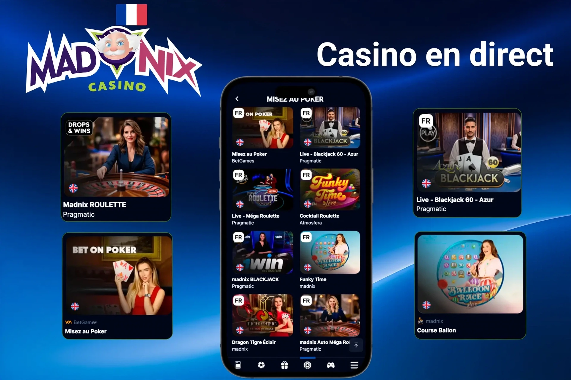 Jeux de machines à sous présentant des titres populaires comme Sugar Rush, Energy Coins et Hell Hot 100 sur mobile et ordinateur de bureau