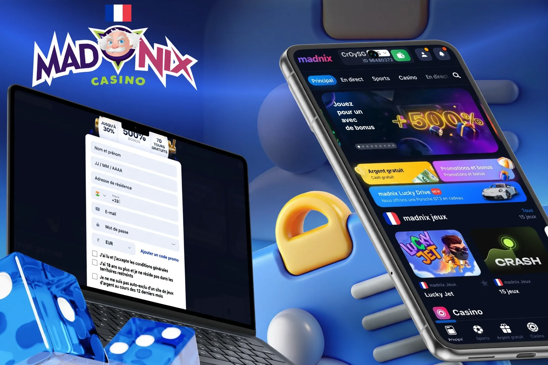 Description de l'inscription sur Madnix et de la réception d'un bonus de bienvenue